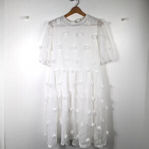 Vita Grace Dress Size Small White Sheer Pom Pom Bubble